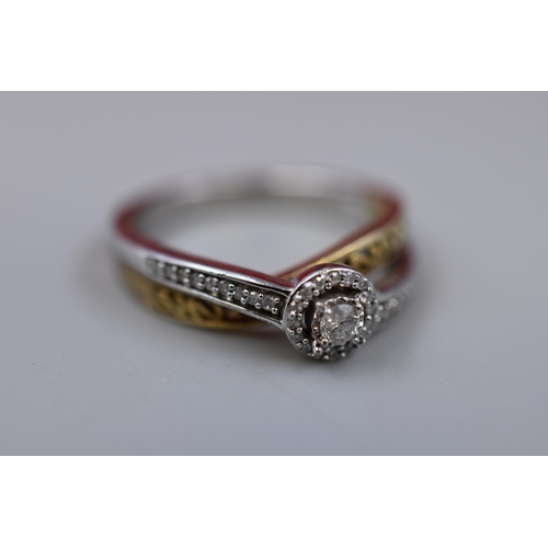 2 - Gold and Silver Ring Hallmarked 925 & 375 with 0.15ct Diamond (Size N)