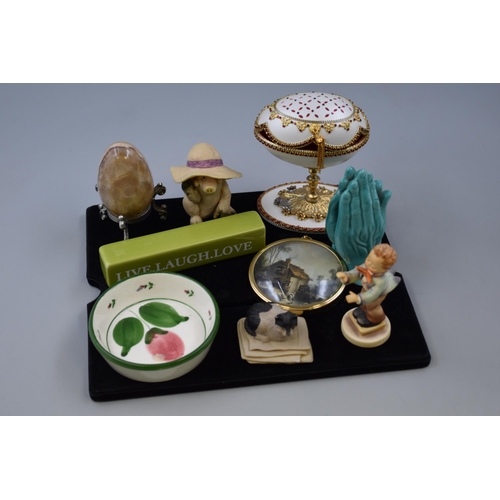 123 - A Selection of Collectables To Include Goebel Band Leader, Marble Egg on Stand, Glazed Blue Ceramic ... 