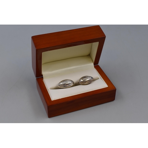 8 - Silver 925 Rugby Cufflinks Complete with Presentation Box