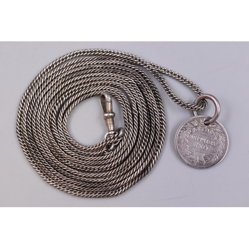 10 - Antique Hallmarked Sterling Silver Guards Chain with One Shilling Coin (1.5mtrs)