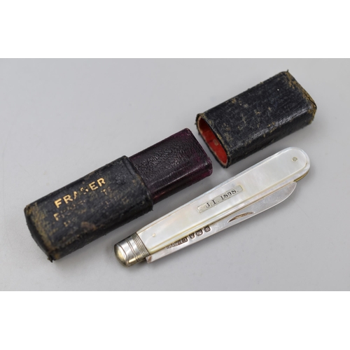 15 - A Hallmarked Sheffield Constantine & Floyd Ltd Silver Fruit Knife With Mother of Pearl Handle an... 