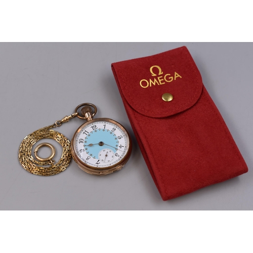 25 - Omega Tiffany Blue 1960s Gold Plated (Movement No 2652392) Pocket Watch with Chain (Working)