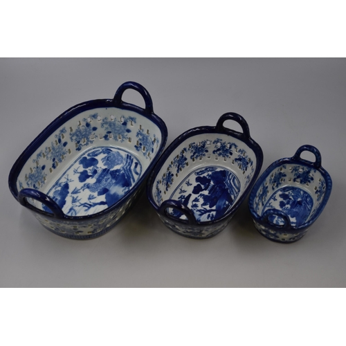 360 - A Set of Three Graduating Blue and White Oriental Style Victoria Ware Baskets, Approx 9.5