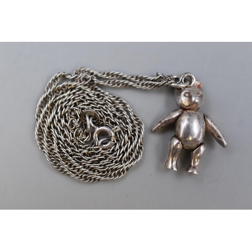 39 - Silver 925 Articulated Bear Pendant Necklace Complete with Presentation Box