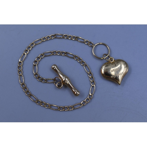 44 - Gold 375 (9ct) Heart Shaped Charm Bracelet Complete with Presentation Box