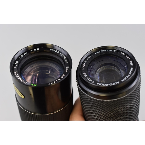 187 - Two Camera Lenses to include Prakticar 70 - 210mm and Sunagor 100 - 200mm