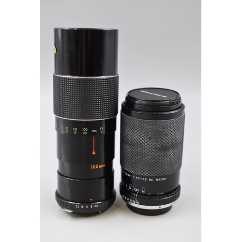 187 - Two Camera Lenses to include Prakticar 70 - 210mm and Sunagor 100 - 200mm