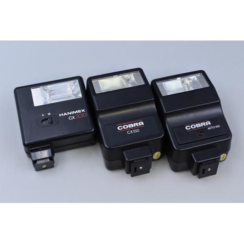 187A - Three Electronic Flashes to Include Hanimex CX 330, Cobra Auto 150 and Cobra CX150