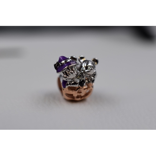 197 - A 925. Silver Pandora x Disney Mickey and Minnie Mouse Glow in The Dark Halloween Pumpkin Charm, Wit... 