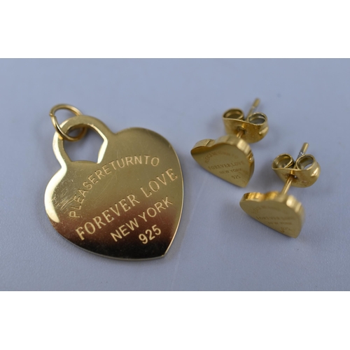 56 - Gold on Silver Love Heart Pendant and Earrings