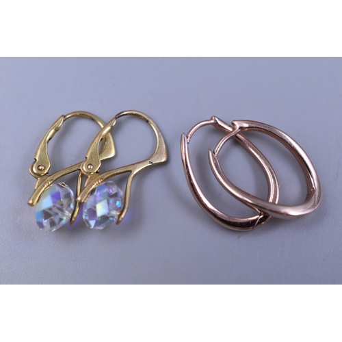 58 - Two Pairs of Gold on Silver Earrings