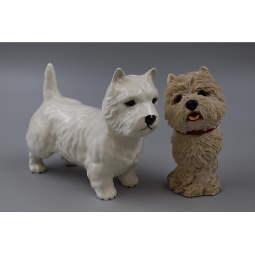 222 - Beswick White West Highland Terrier Figurine approx 15cm in Length and Small Sherratt & Westie D... 