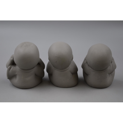 224 - Set of Three Mini ( 8cm ) Solid Buddha ' See No Evil, Hear No Evil, Speak No Evil ' Figures