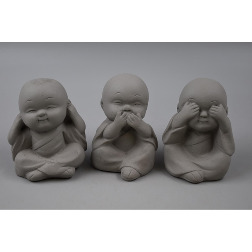 224 - Set of Three Mini ( 8cm ) Solid Buddha ' See No Evil, Hear No Evil, Speak No Evil ' Figures