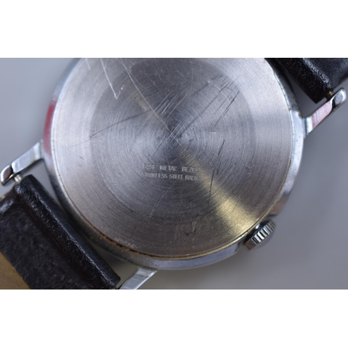 79 - Timex mechanical watch with white face and black leather strap working