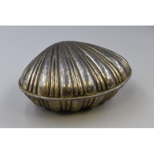 247 - Large Clam Shell Jewellery Box with Velvet Lining and Green Stoned Brooch