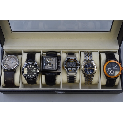 102 - Presentation Case containing a Selection of 6 Watches including Fossil, Rotary and More (All Working... 