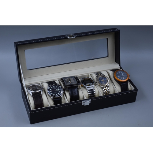 102 - Presentation Case containing a Selection of 6 Watches including Fossil, Rotary and More (All Working... 