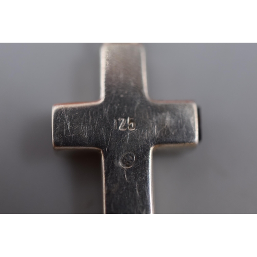 257 - Sterling Silver Amber Cross Pendant Necklace