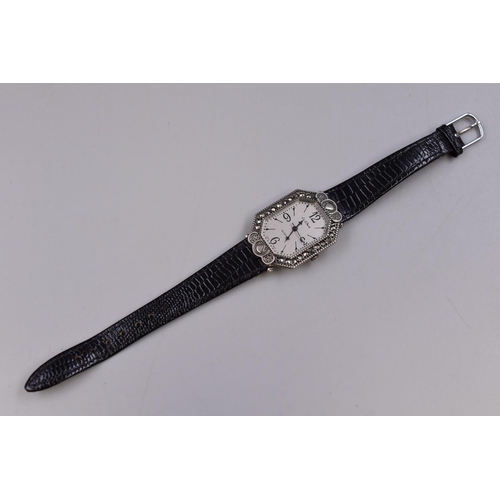 107 - Le Chat Marcasite Leather Strap Womens Watch