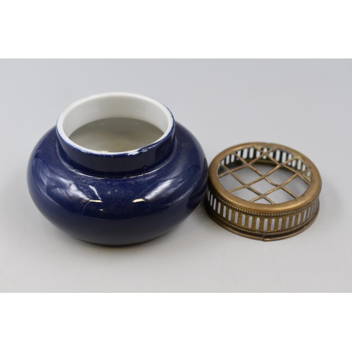 259 - Blue and white pot pourri bowl with slotted top (3