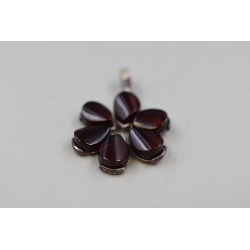 281 - Silver 925 Red Stoned Floral Pendant