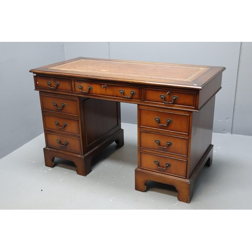 Mahogany Leather Inlaid Captains Desk with 9 Drawers and Key (4ft x 2ft x 30")