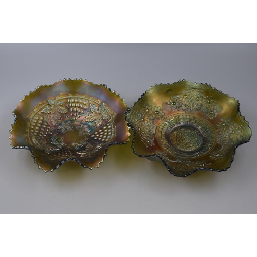 294 - Two Early Green Glass Carrnival Dishes