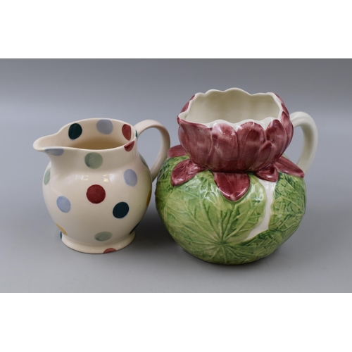 297 - Two Ceramic Jugs To Include Emma Bridgwater Polka Dot, And Shorter Water Lily Jug. Tallest Approx 5