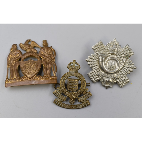 307 - Three Military Badges Including Highland Light Infantry, Royal Canadian Ordinance Core, and New York... 