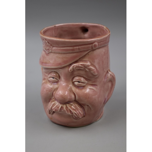 311 - Vintage, Military Interest Rare Pink Glazed Mug In The Form of a Bruce Bairnsfather's Old Bill, 11.5... 