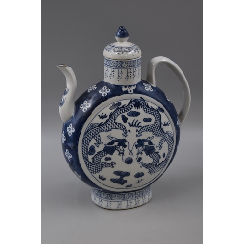 323 - Large Vintage Chinese Blue Stamped Qianlong Qing Dynasty Blue and White Porcelain Teapot Ewer 12