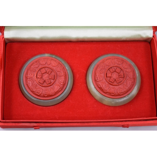 336 - The Secret of China Red Lacquer Jade Feng Shui Lucky Charms in Box