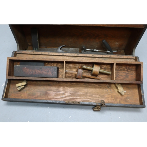 894 - A Selection of Vintage Joiners Tools In Handmade Wooden Toolbox. Includes Drill Bits, Sharpening Blo... 