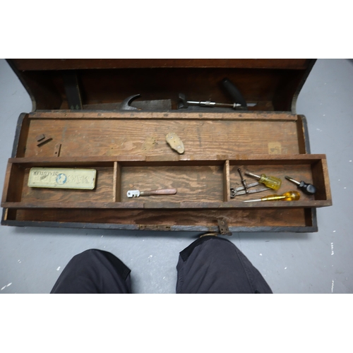 894 - A Selection of Vintage Joiners Tools In Handmade Wooden Toolbox. Includes Drill Bits, Sharpening Blo... 