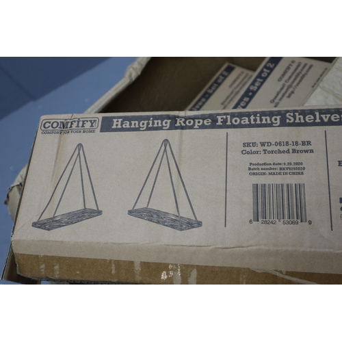 899 - Eight Boxed Comfify Hanging Rope Shelves (Set of 2 In Each Box), In Torched Brown