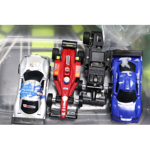 871 - Three Boxes of Branded and Unbranded Scalextric Track, Controllers, Cars, and Accessories