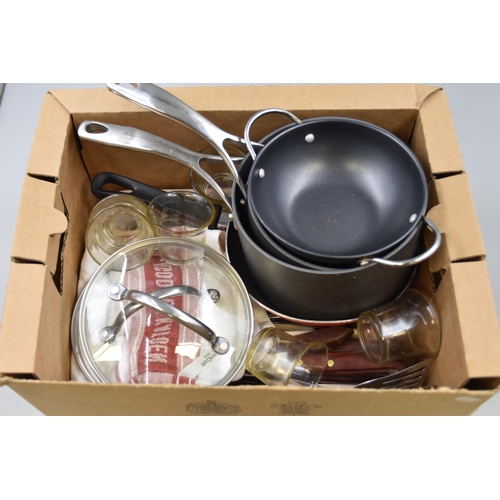 857 - Selection of Unused Pans, with a Cutlery Tray, Cutlery and Glasses