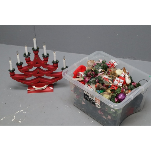 892 - Selection of Christmas Decoration including two sets of Lights, Baubles, and a Illuminated Candle Tr... 