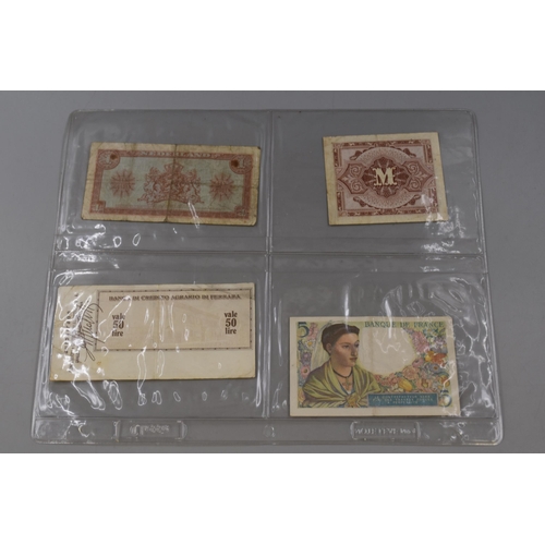 146 - Four Foreign Bank Notes including Italian 50 Lire, France 1943 5 Francs, Germany 1944 1 Mark and Net... 