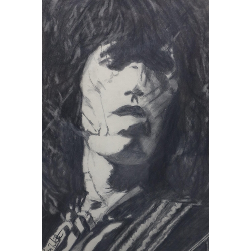 466 - Two Framed and Glazed Original Charcoal on Paper Portraits of Rolling Stones Bandmembers (Mick Jagge... 