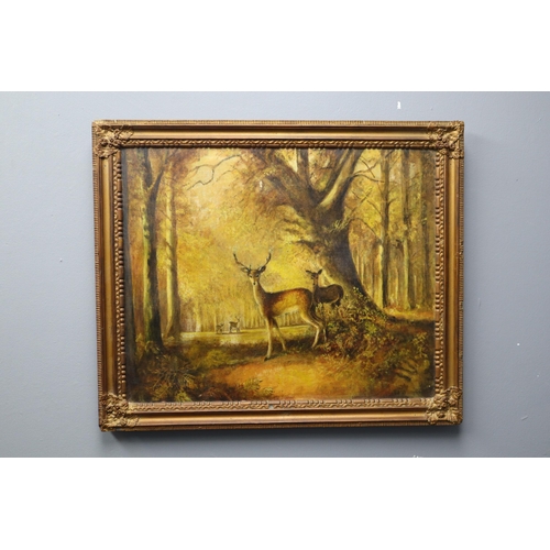 473 - Original Oil on Canvass of Country Scene in Vintage Gilt Framed Mount (25