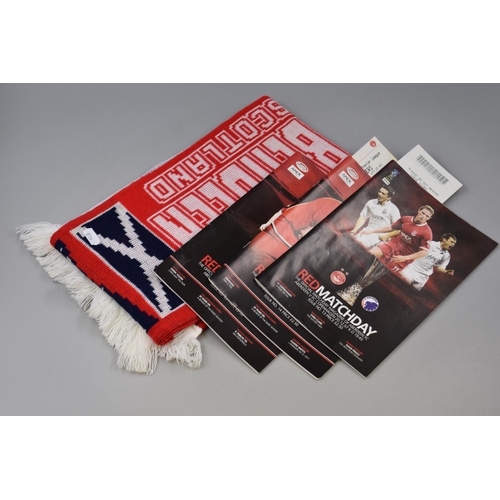 567 - Three Aberdeen FC Football Programmes two complete with Tickets and a UEFA Cup Copenhagen Scarf