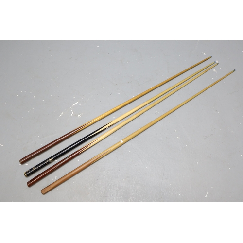 729 - Four One Piece Snooker Cues To Include Burwat