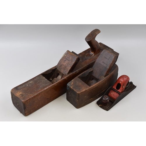 787 - A Selection of Three Vintage Woodworking Planes To Include Two Wood Block Planes and One Guys