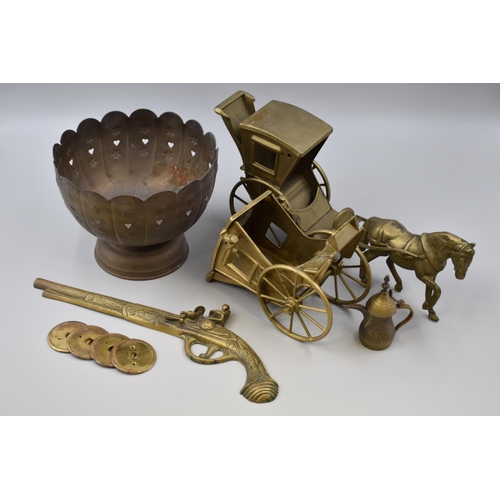 838 - Selection of Mixed Brassware including Horse and Carriage, Pistol, Bowl and More