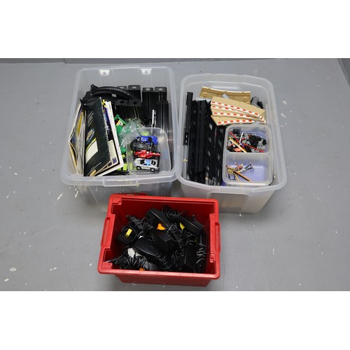 871 - Three Boxes of Branded and Unbranded Scalextric Track, Controllers, Cars, and Accessories