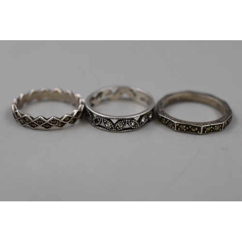 13 - A Selection of Six Silver Rings To Include Marcasite Stoned, Signet, Mother of Pearl, And More