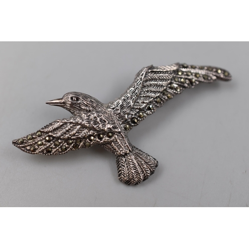 60 - Hallmarked Silver Marcasite Seagull Brooch