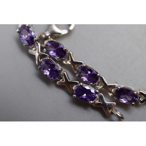 62 - Silver 925 Purple Stone Bracelet